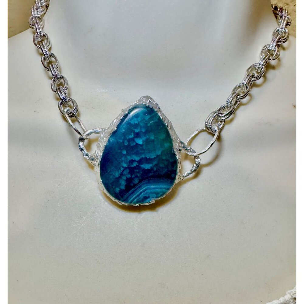 Indian Moss Agate Gemstone Artisan Pendant Necklace/Bracelet Silver Blend Frame - Picture 11 of 16